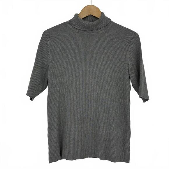 Coldwater Creek Tops - Coldwater Creek Women's Gray Ribbed Short Sleeve Turtleneck Top Medium